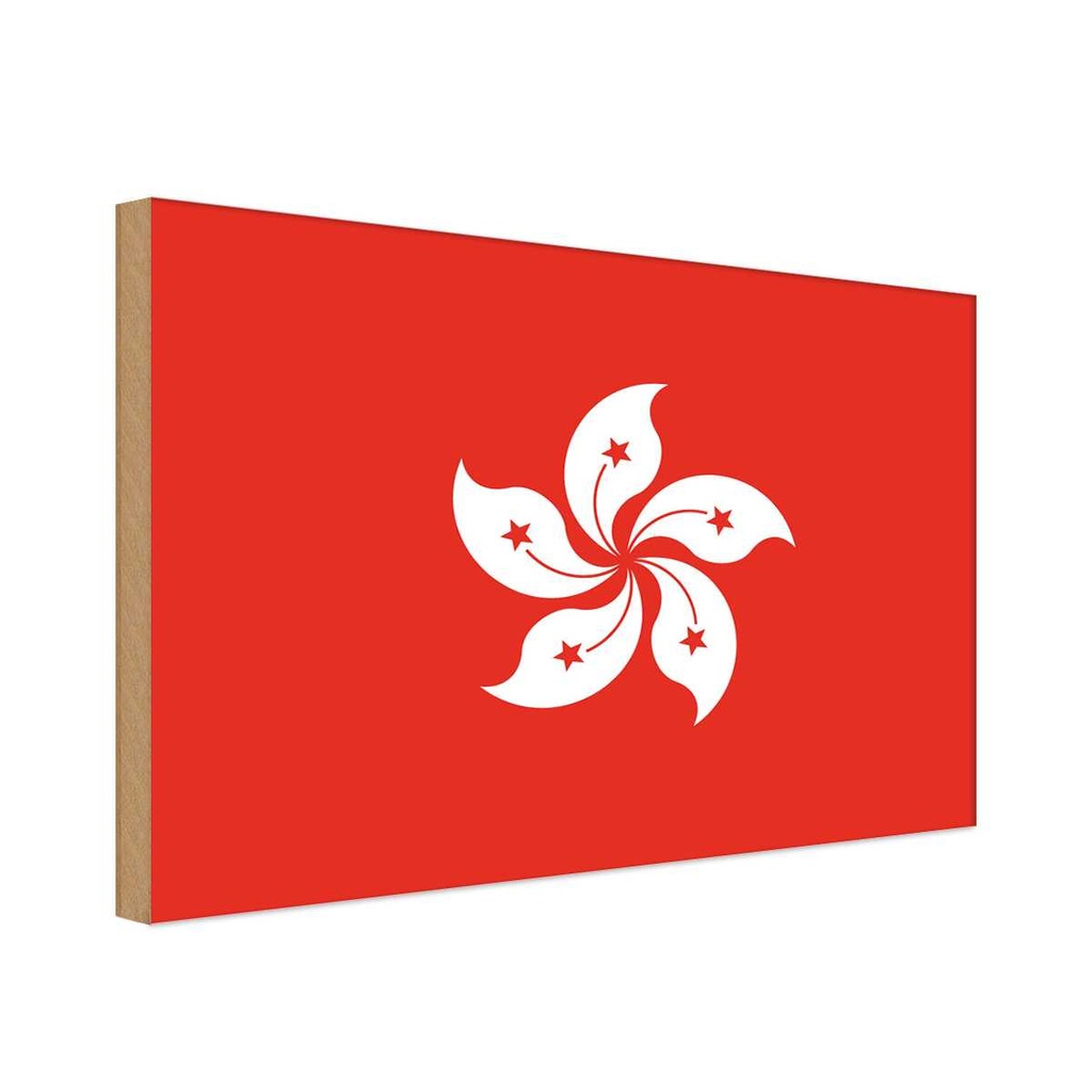 Holzschild 12x18 cm Hongkongs Hong Kong Flagge Fahne Wappen
