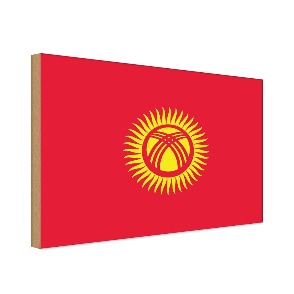 Holzschild 12x18 cm Kirgisistans Kyrgyzstan Flagge Fahne Wappen