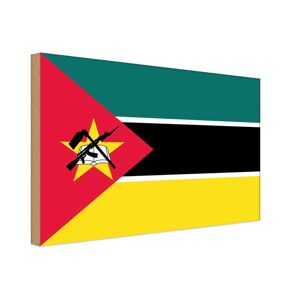 Holzschild 12x18 cm Mosambiks Mozambique Flagge Fahne Wappen