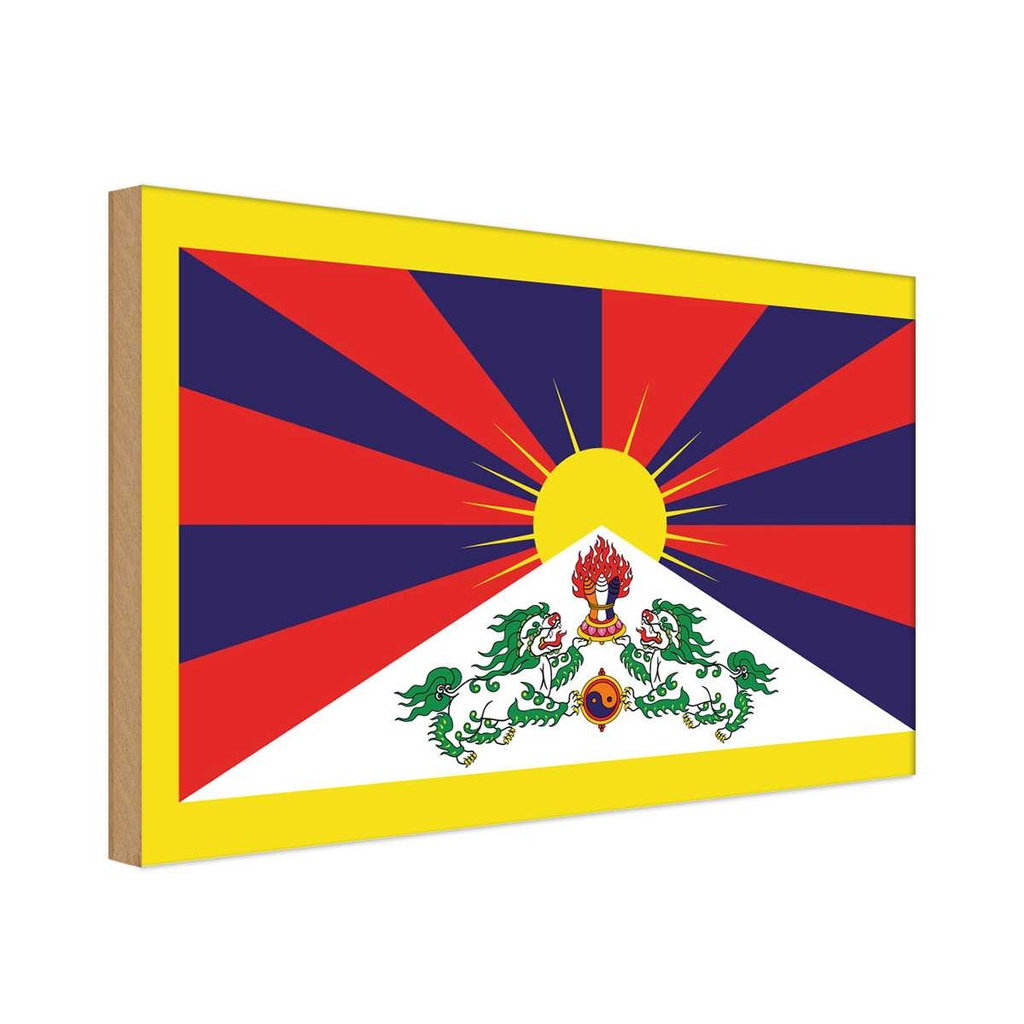 Holzschild 12x18 cm Tibets Tibet Flagge Fahne Wappen