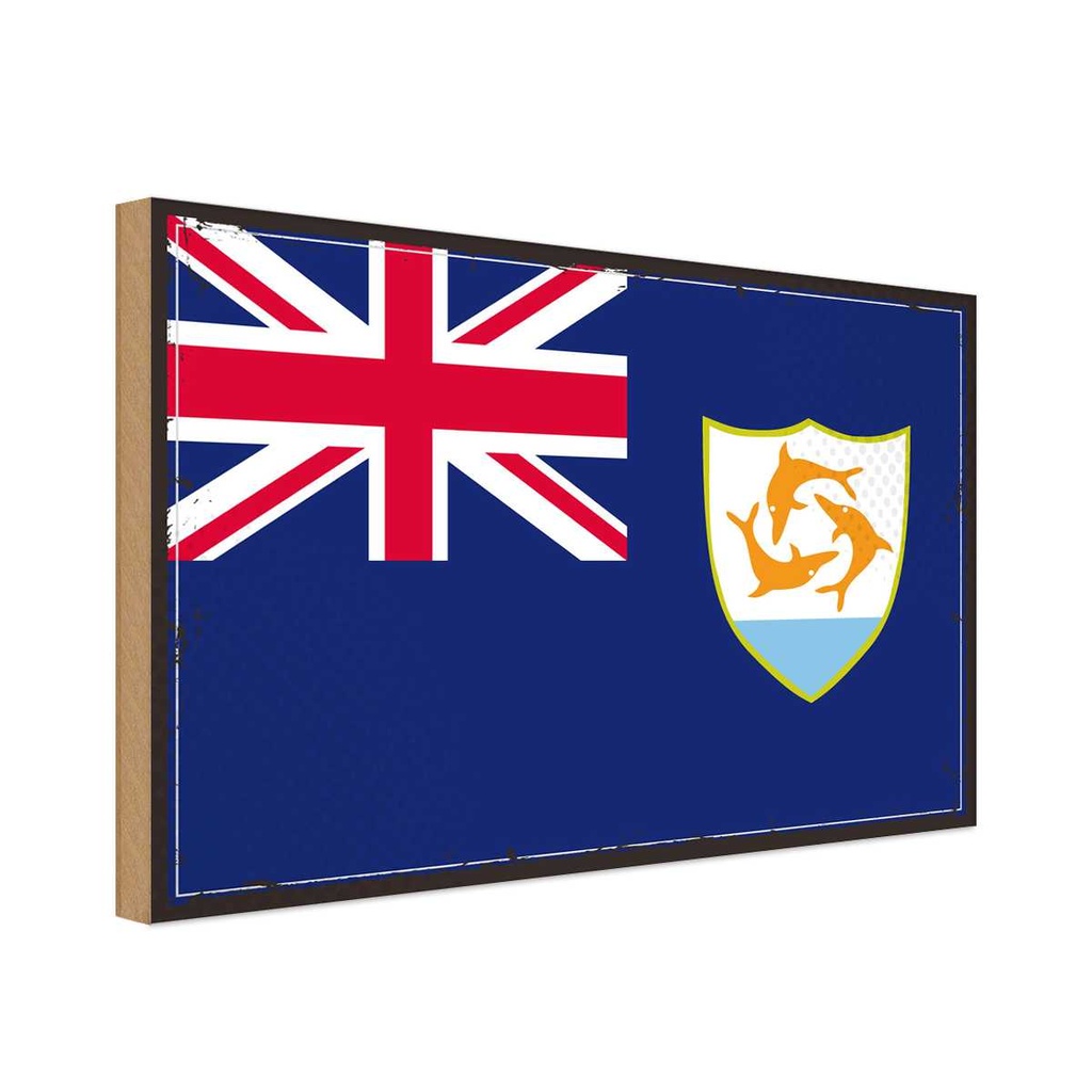 Holzschild 12x18 cm Anguillas Anguilla Flagge Fahne Wappen