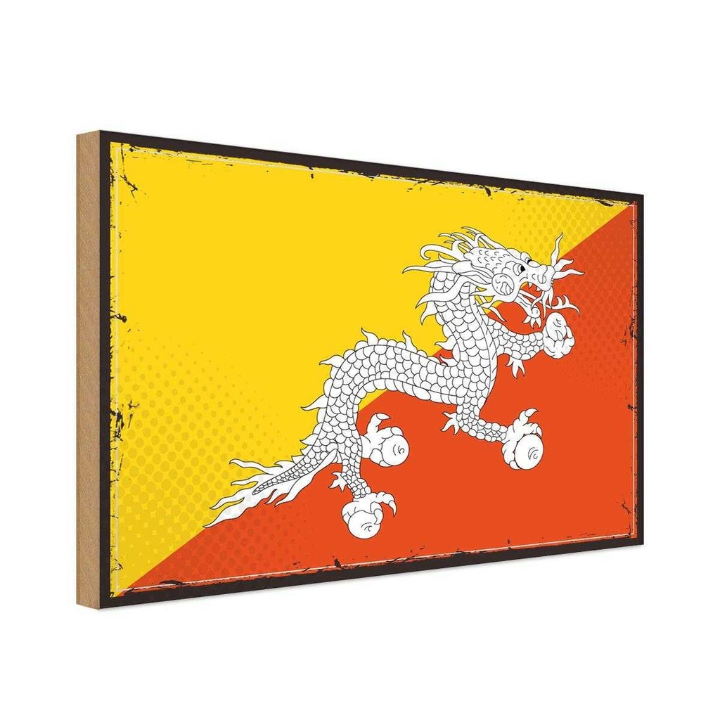 Holzschild 12x18 cm Bhutans Bhutan Flagge Fahne Wappen