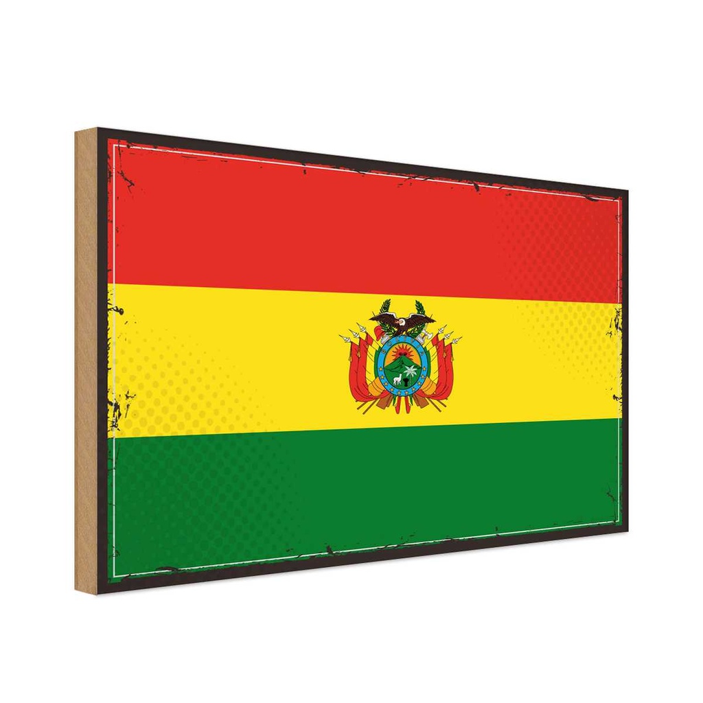 Holzschild 12x18 cm Boliviens Bolivia Flagge Fahne Wappen