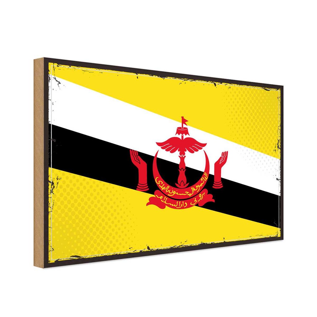 Holzschild 12x18 cm Bruneis Brunei Flagge Fahne Wappen