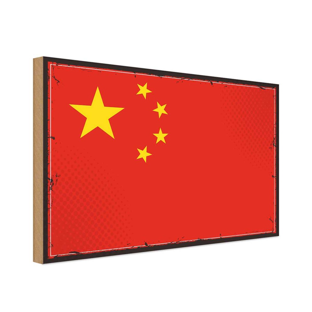 Holzschild 12x18 cm China Flagge Fahne Wappen