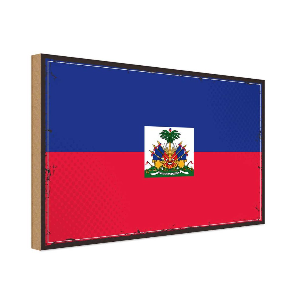 Holzschild 12x18 cm Haitis Haiti Flagge Fahne Wappen