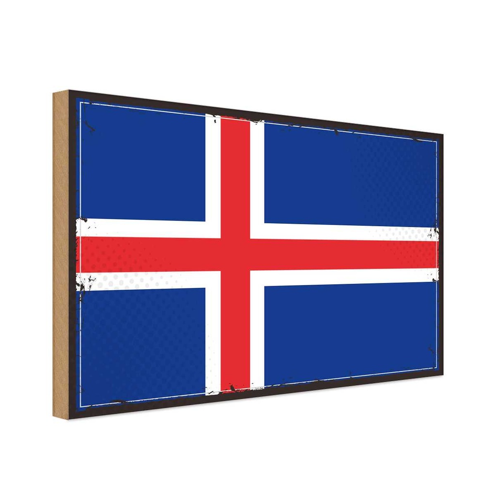 Holzschild 12x18 cm Islands Iceland Flagge Fahne Wappen