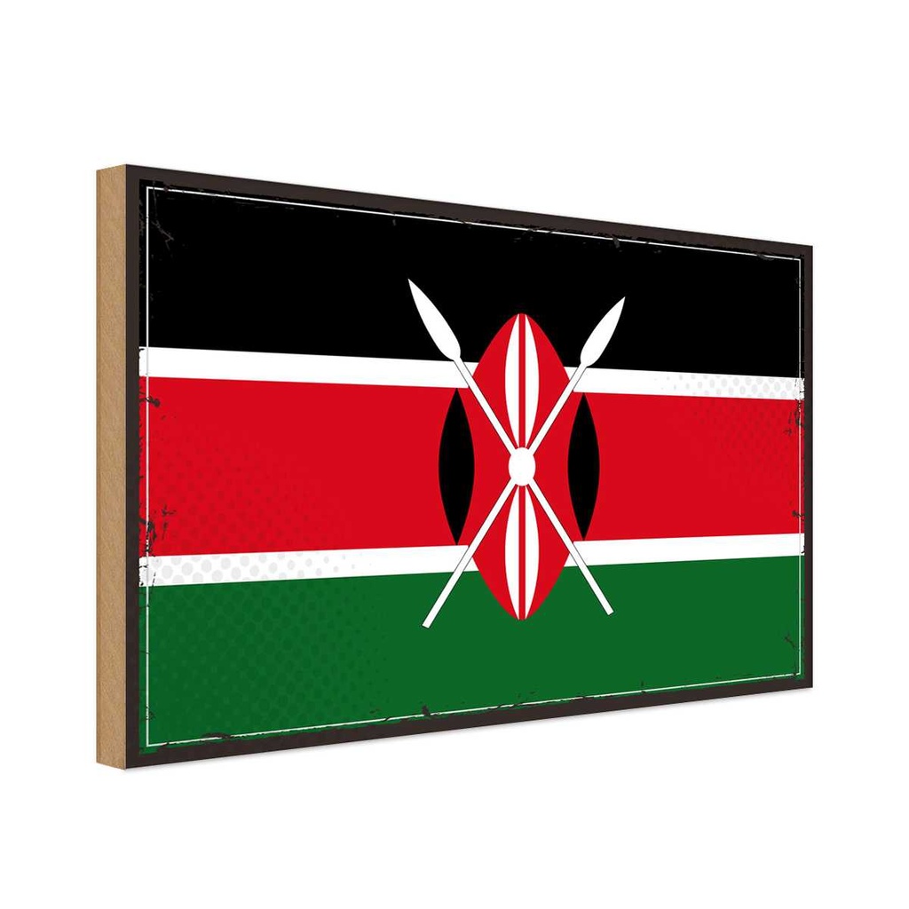 Holzschild 12x18 cm Kenias Kenya Flagge Fahne Wappen