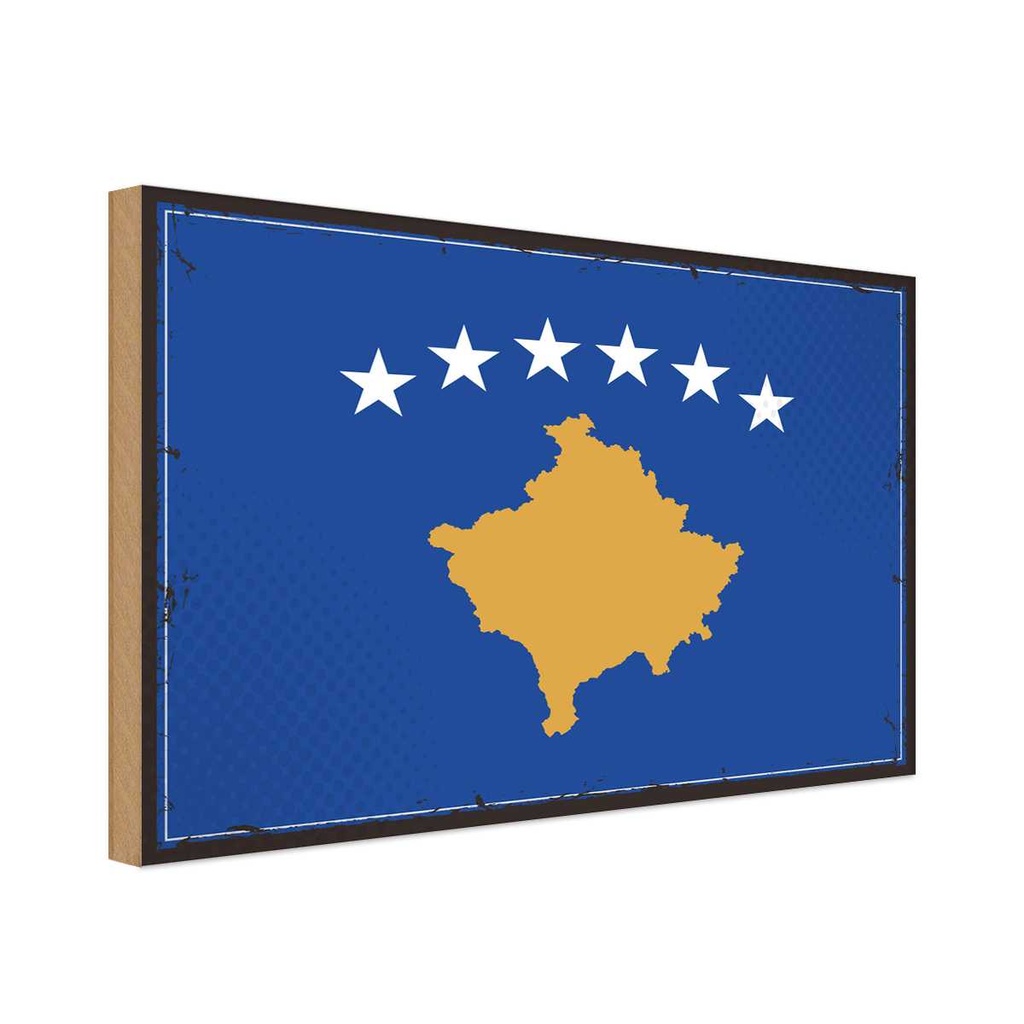 Holzschild 12x18 cm Kosovo Flagge Fahne Wappen
