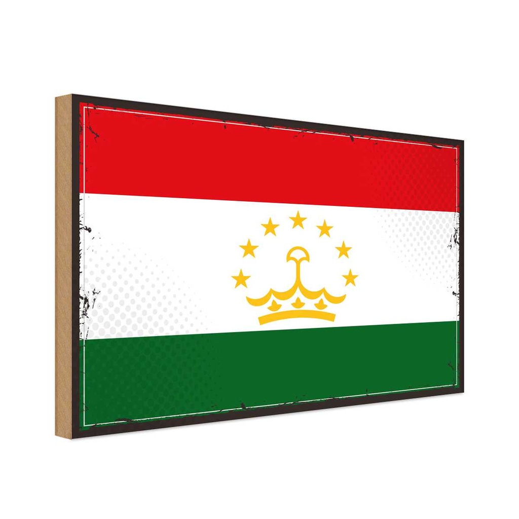 Holzschild 12x18 cm Tadschikistan Tajikistan Flagge Fahne Wappen