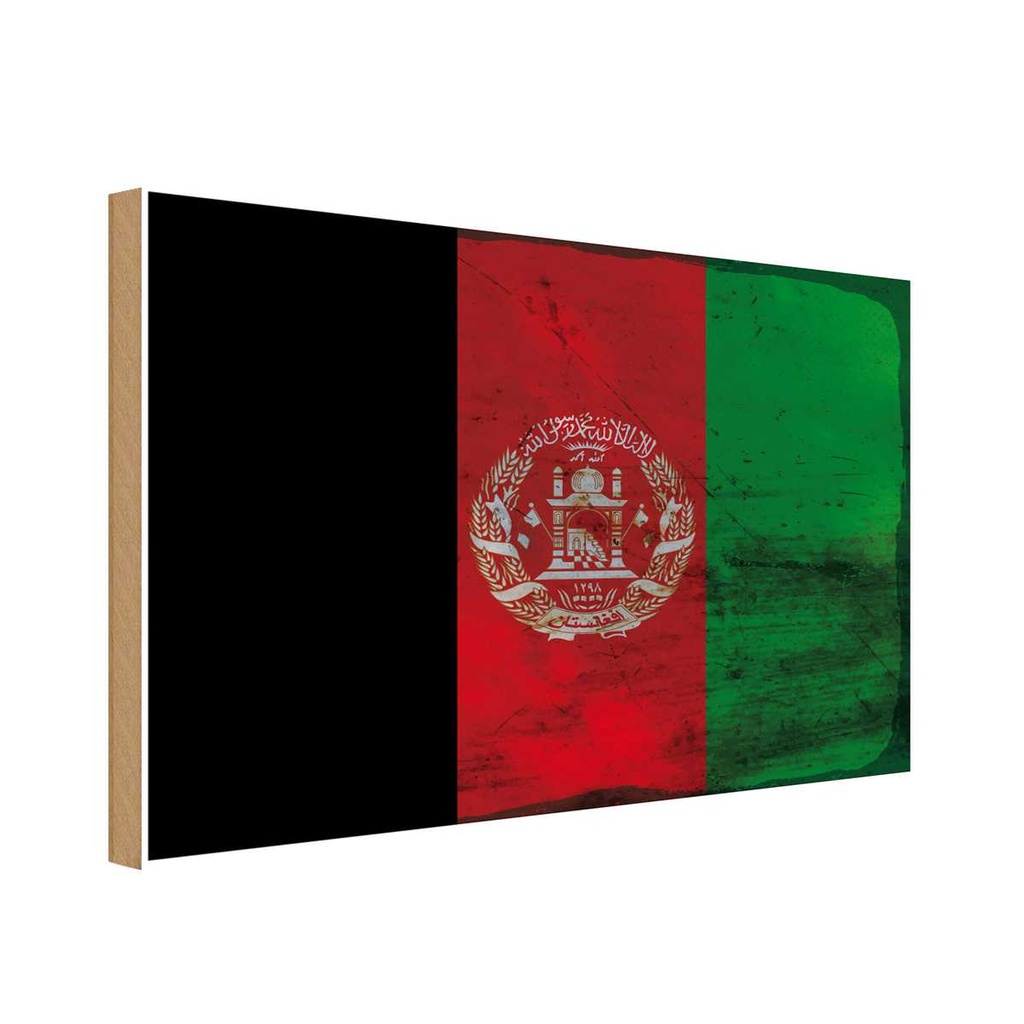 Holzschild 12x18 cm Afghanistan Rost Flagge Fahne Wappen