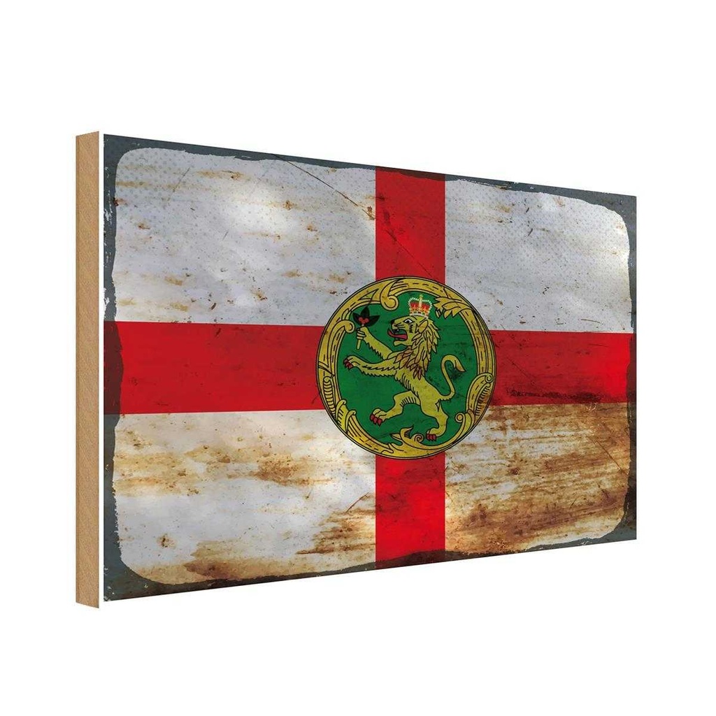 Holzschild 12x18 cm Alderney Rost Flagge Fahne Wappen