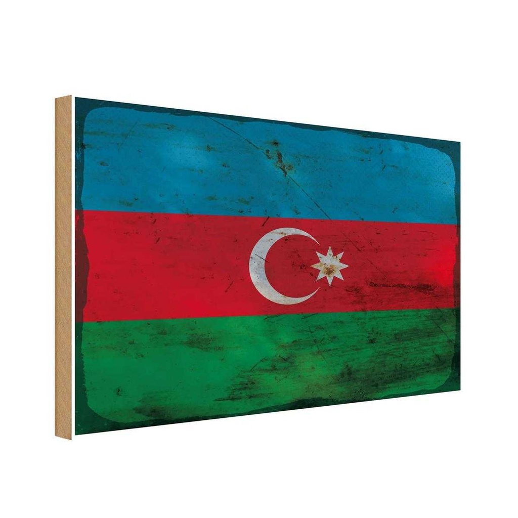 Holzschild 12x18 cm Aserbaidschan Azerbaijan Rost Flagge Fahne Wappen