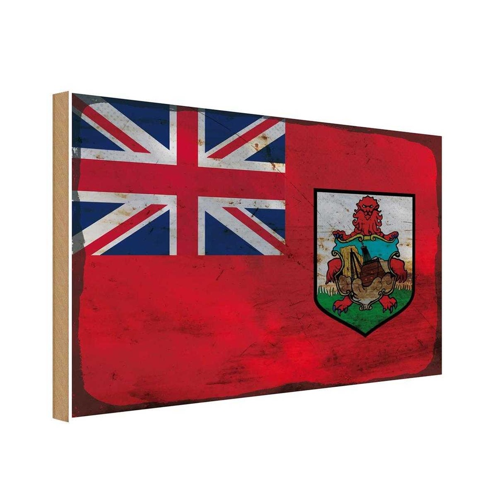 Holzschild 12x18 cm Bermuda Rost Flagge Fahne Wappen