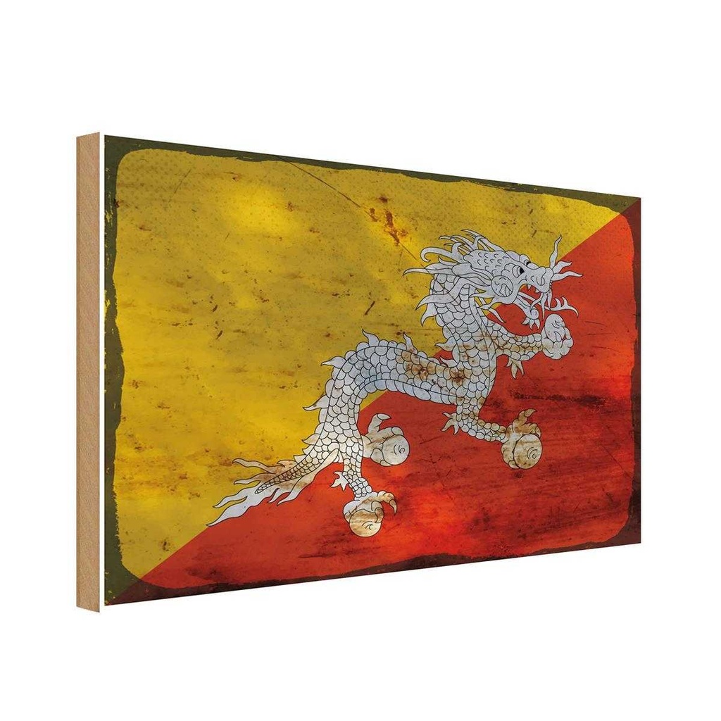 Holzschild 12x18 cm Bhutan Rost Flagge Fahne Wappen