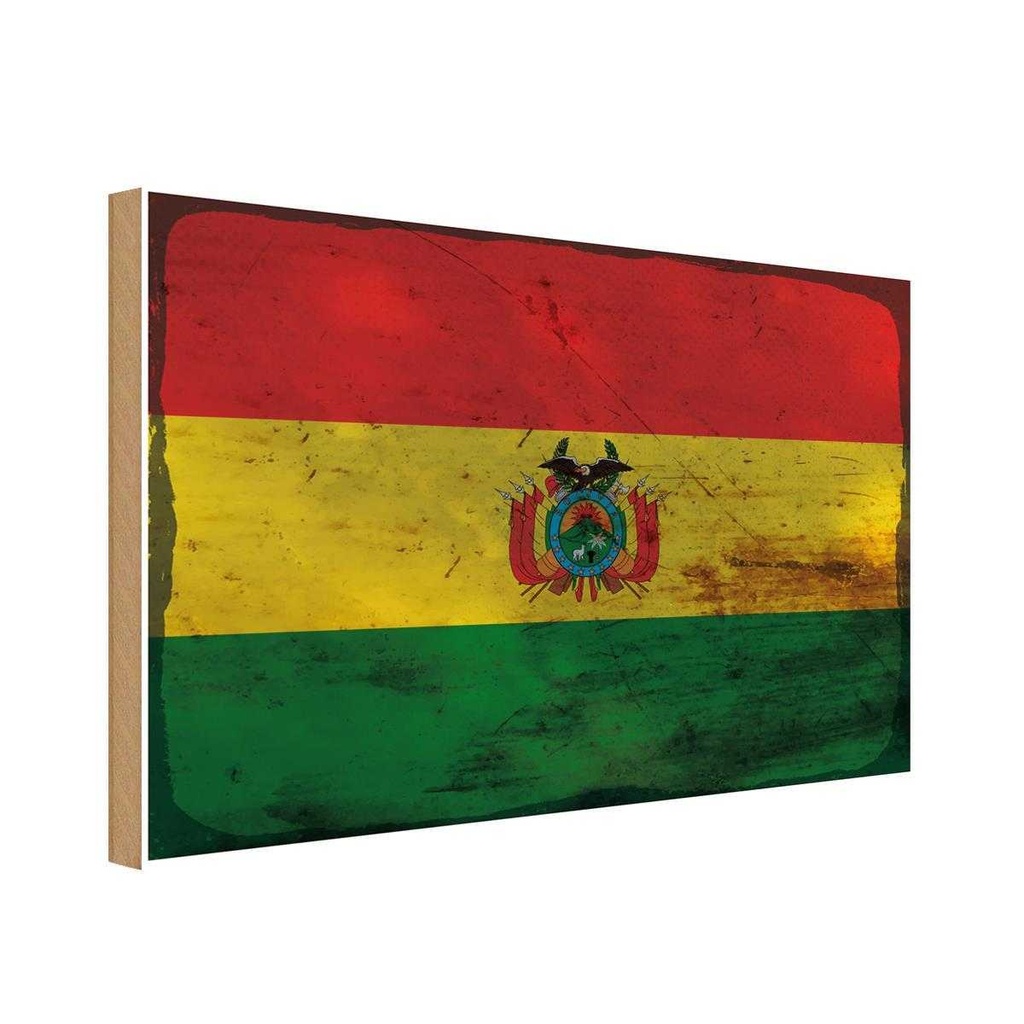 Holzschild 12x18 cm Bolivien Bolivia Rost Flagge Fahne Wappen