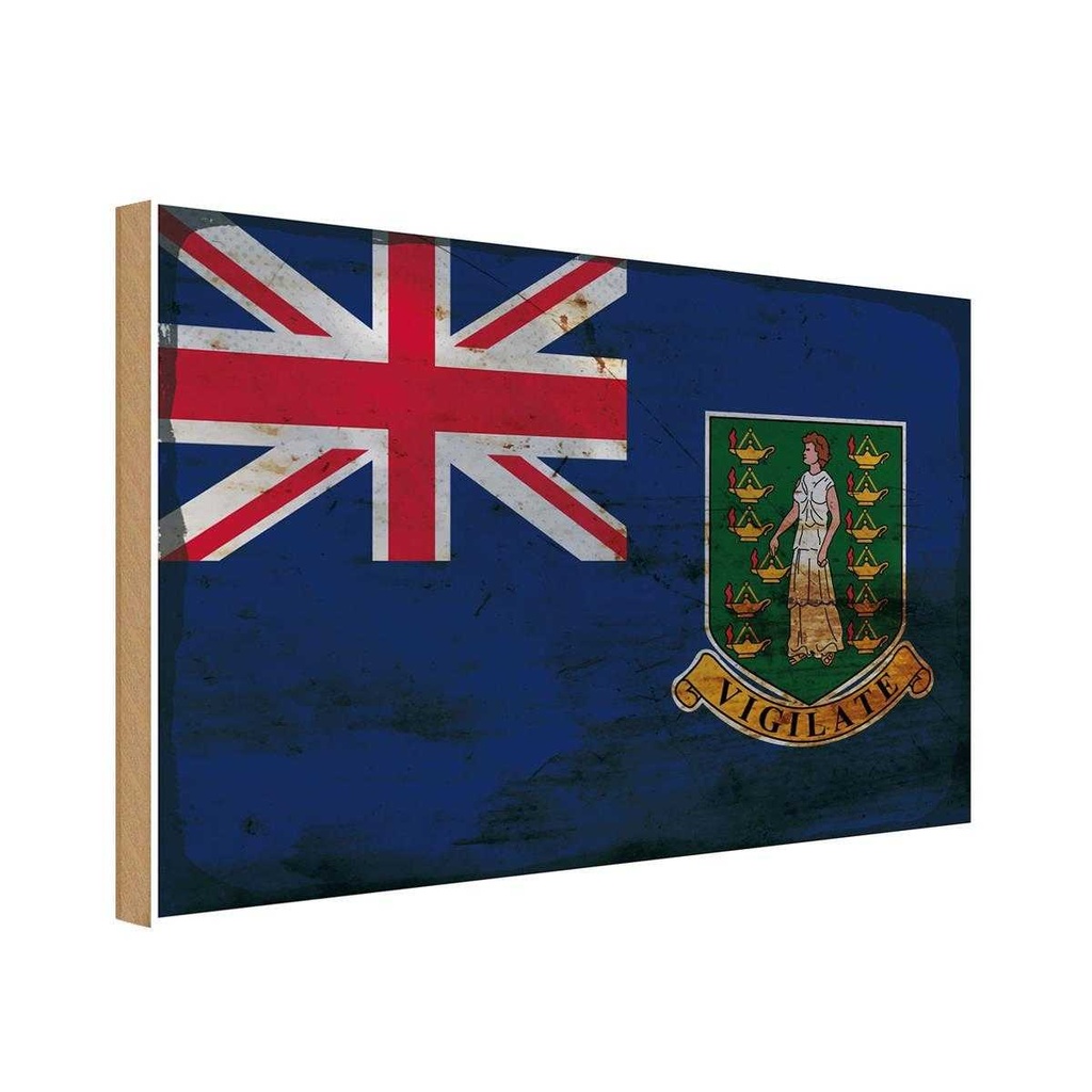 Holzschild 12x18 cm Britischen Jungferninseln Rost Flagge Fahne Wappen