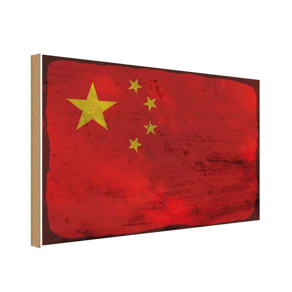 Holzschild 12x18 cm China Rost Flagge Fahne Wappen