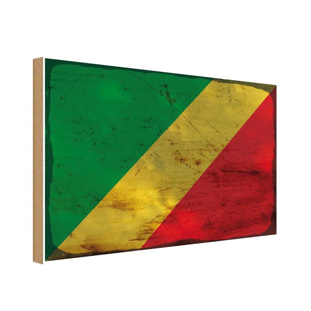 Holzschild 12x18 cm Kongo the Congo Rost Flagge Fahne Wappen