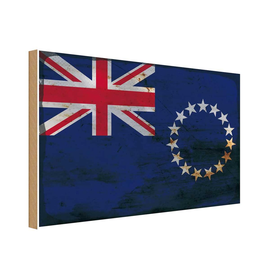 Holzschild 12x18 cm Cookinseln Cook Islands Rost Flagge Fahne Wappen