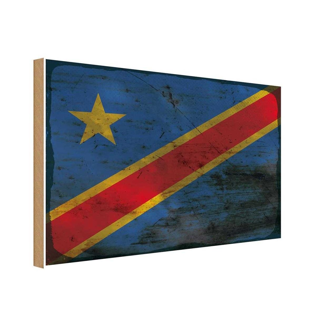 Holzschild 12x18 cm DR Kongo democratic Congo Rost Flagge Fahne Wappen