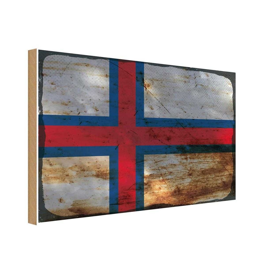 Holzschild 12x18 cm Färöer Faroe Islands Rost Flagge Fahne Wappen