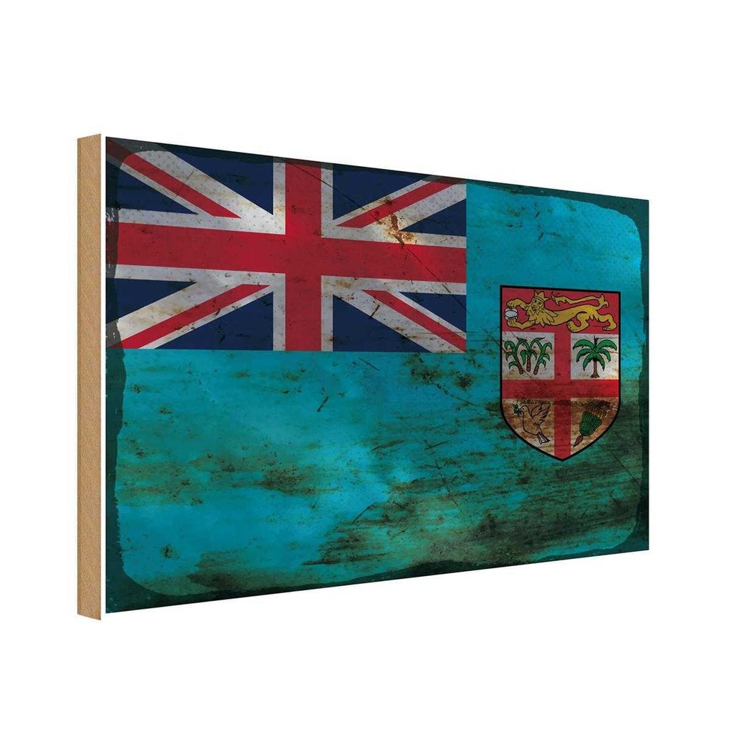 Holzschild 12x18 cm Fidschi Fiji Rost Flagge Fahne Wappen