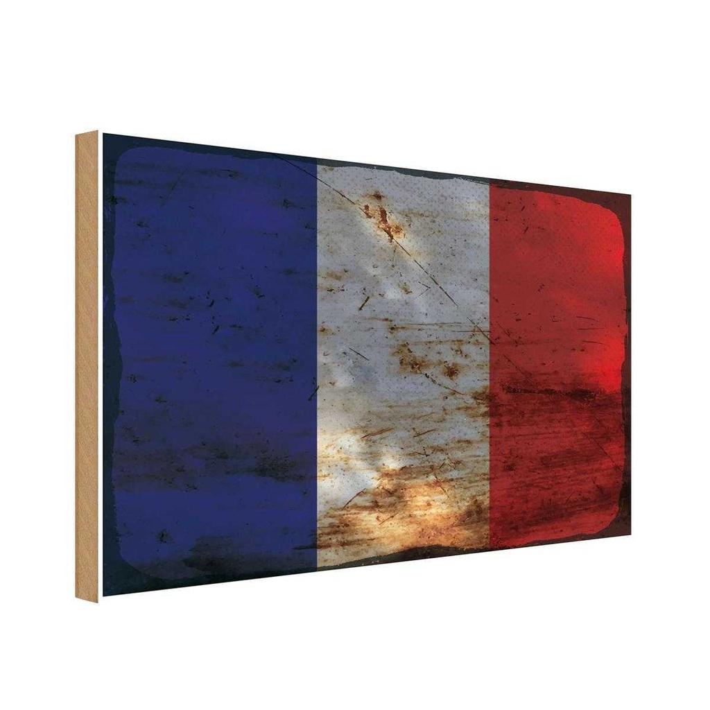 Holzschild 12x18 cm Frankreich France Rost Flagge Fahne Wappen