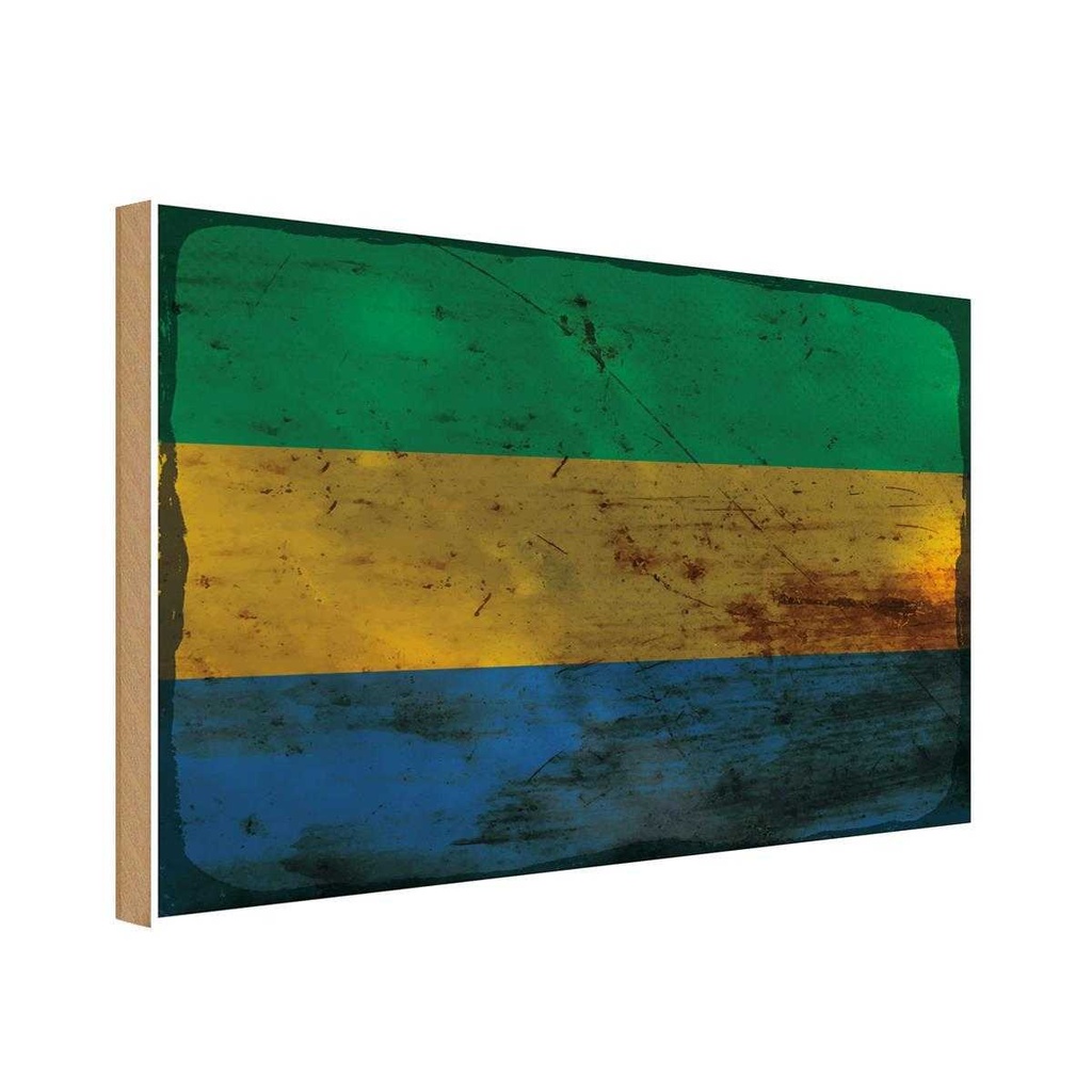 Holzschild 12x18 cm Gabun Gabon Rost Flagge Fahne Wappen
