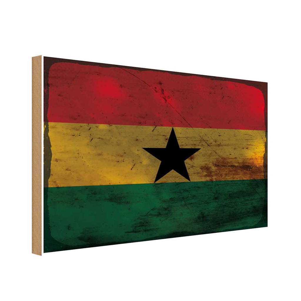 Holzschild 12x18 cm Ghana Rost Flagge Fahne Wappen