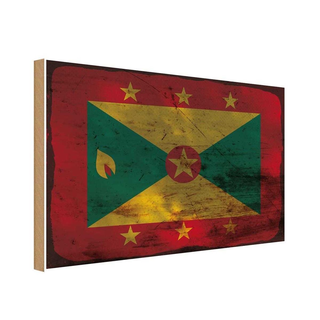 Holzschild 12x18 cm Grenada Rost Flagge Fahne Wappen