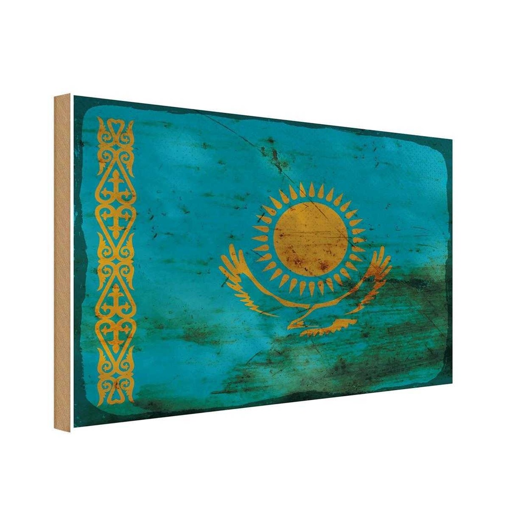Holzschild 12x18 cm Kasachstan Kazakhstan Rost Flagge Fahne Wappen