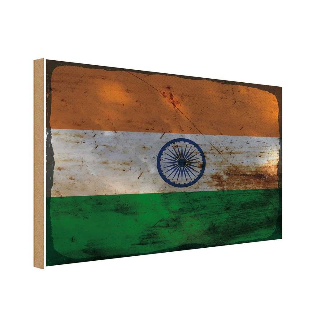 Holzschild 12x18 cm Indien India Rost Flagge Fahne Wappen