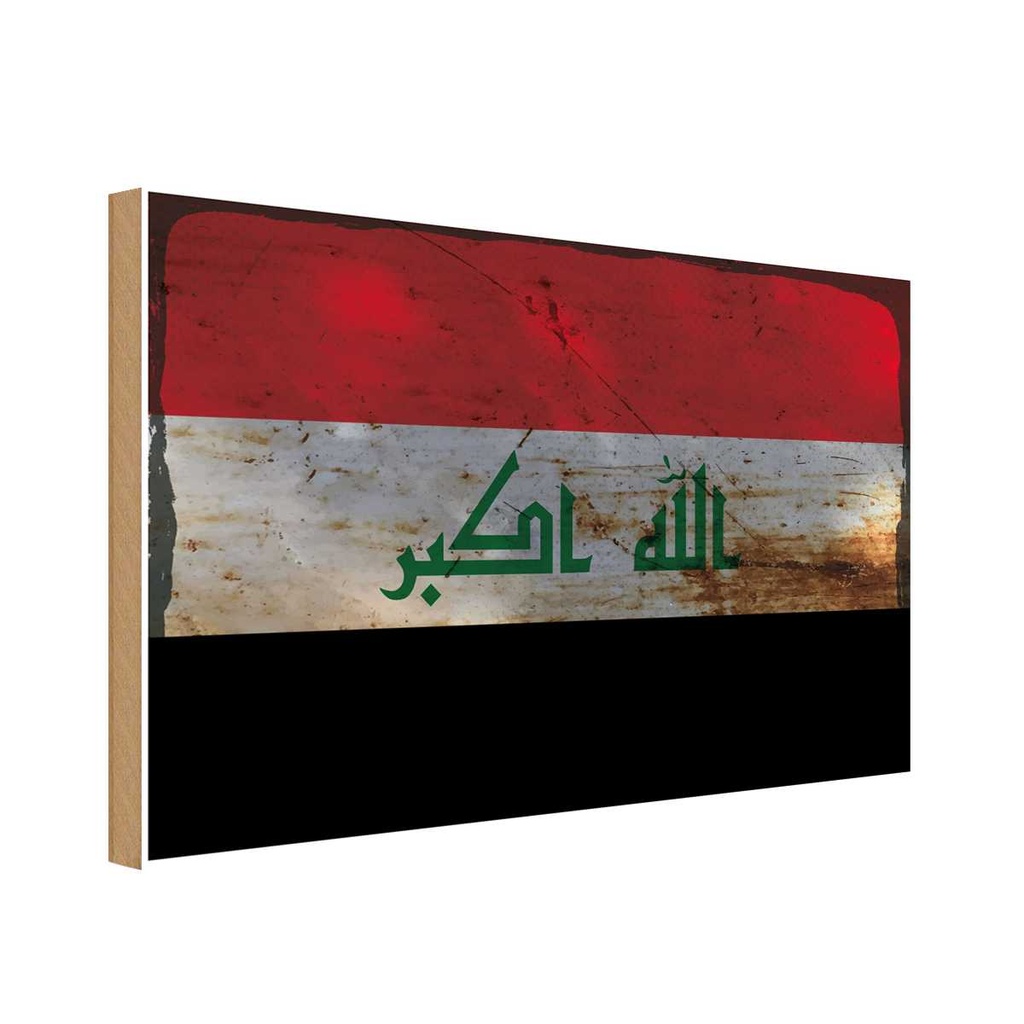 Holzschild 12x18 cm Irak Iraq Rost Flagge Fahne Wappen