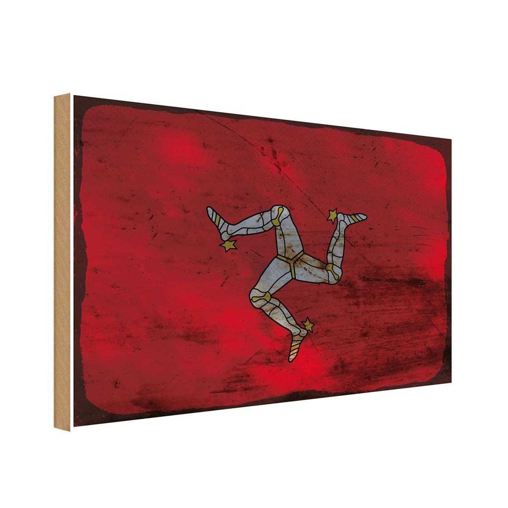 Holzschild 12x18 cm Isle of Wappen Man Rost Flagge Fahne