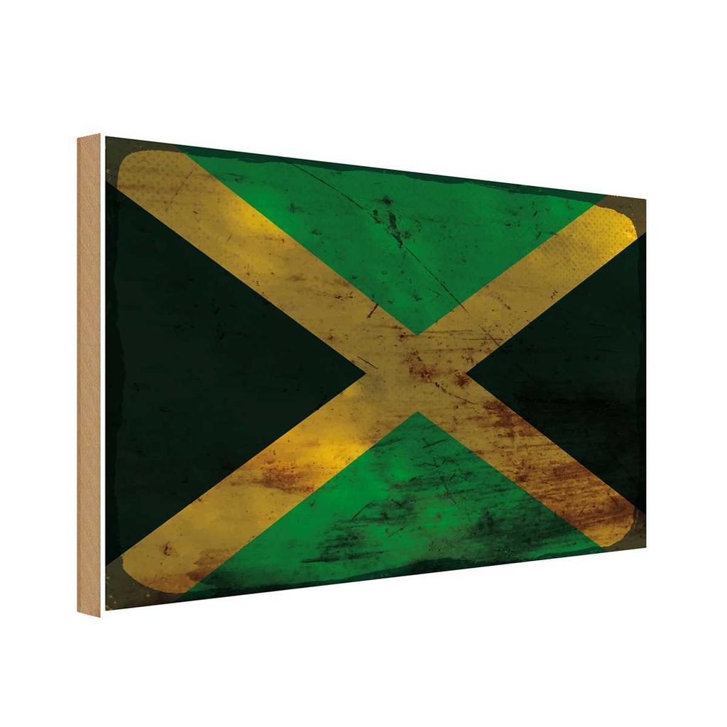 Holzschild 12x18 cm Jamaika Jamaica Rost Flagge Fahne Wappen