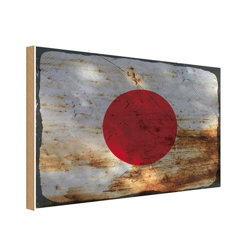 Holzschild 12x18 cm Japan Rost Flagge Fahne Wappen