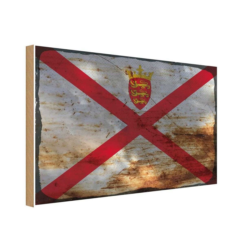 Holzschild 12x18 cm Jersey Rost Flagge Fahne Wappen