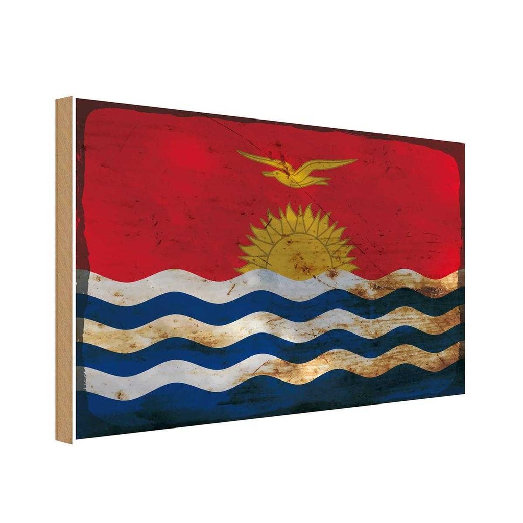 Holzschild 12x18 cm Kiribati Rost Flagge Fahne Wappen