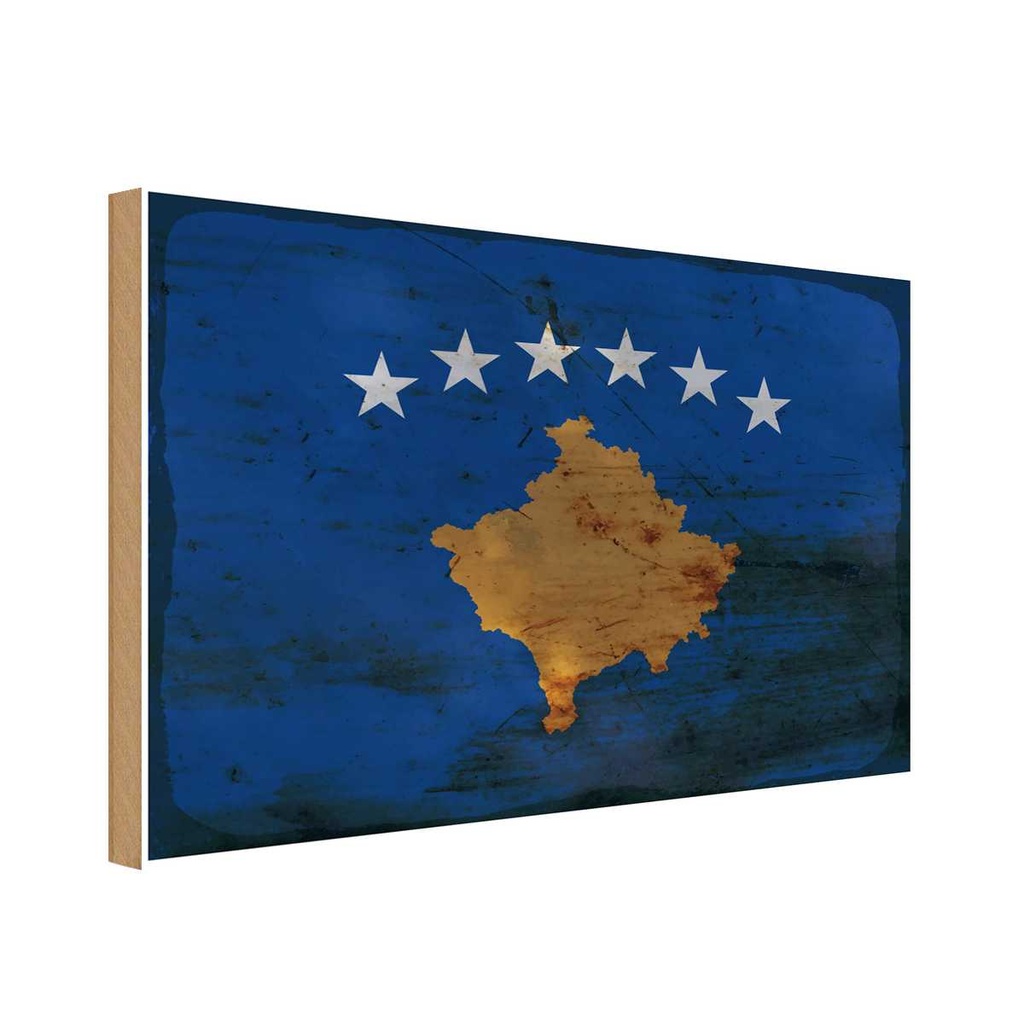 Holzschild 12x18 cm Kosovo Rost Flagge Fahne Wappen