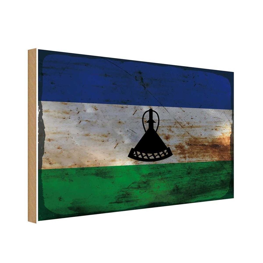 Holzschild 12x18 cm Lesotho Rost Flagge Fahne Wappen