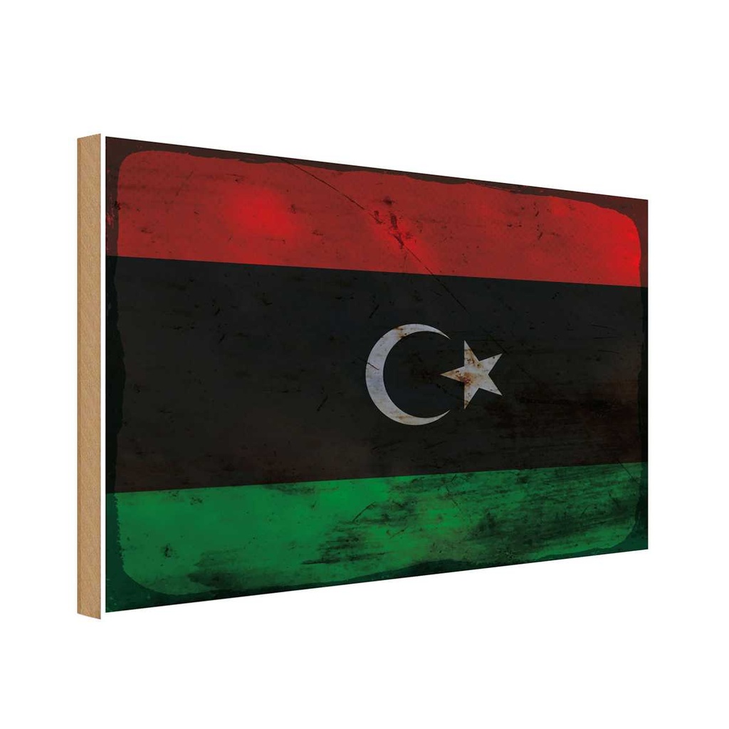 Holzschild 12x18 cm Libyen Libya Rost Flagge Fahne Wappen