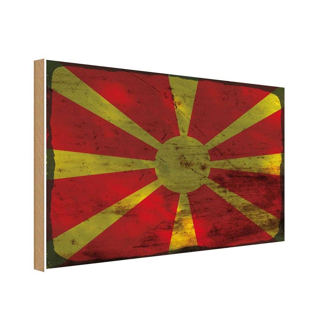 Holzschild 12x18 cm Mazedonien Macedonia Rost Flagge Fahne Wappen