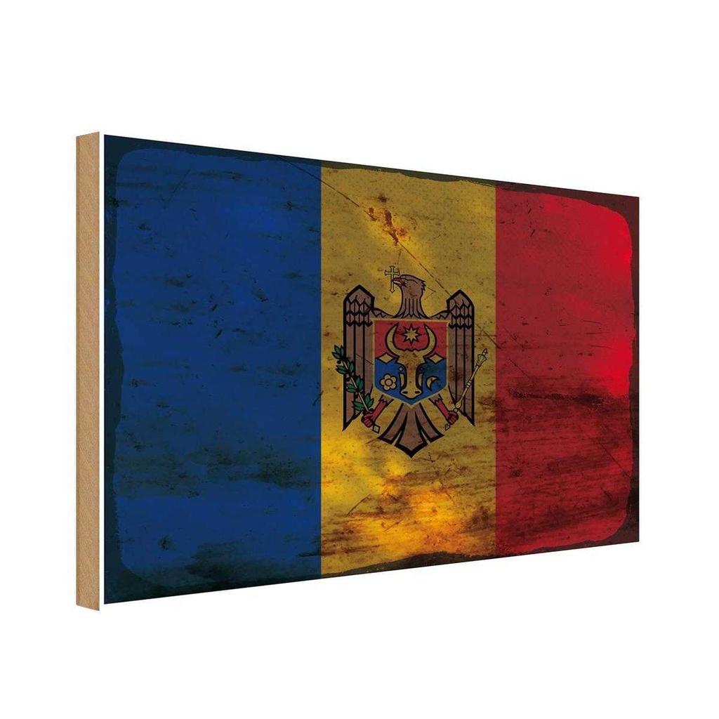 Holzschild 12x18 cm Moldau Moldova Rost Flagge Fahne Wappen