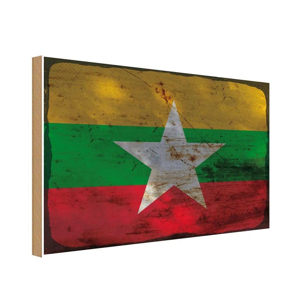 Holzschild 12x18 cm Myanmar Rost Flagge Fahne Wappen