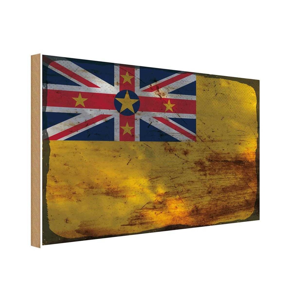 Holzschild 12x18 cm Niue Rost Flagge Fahne Wappen