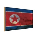 Holzschild 12x18 cm Nordkorea North Korea Rost Flagge Fahne Wappen