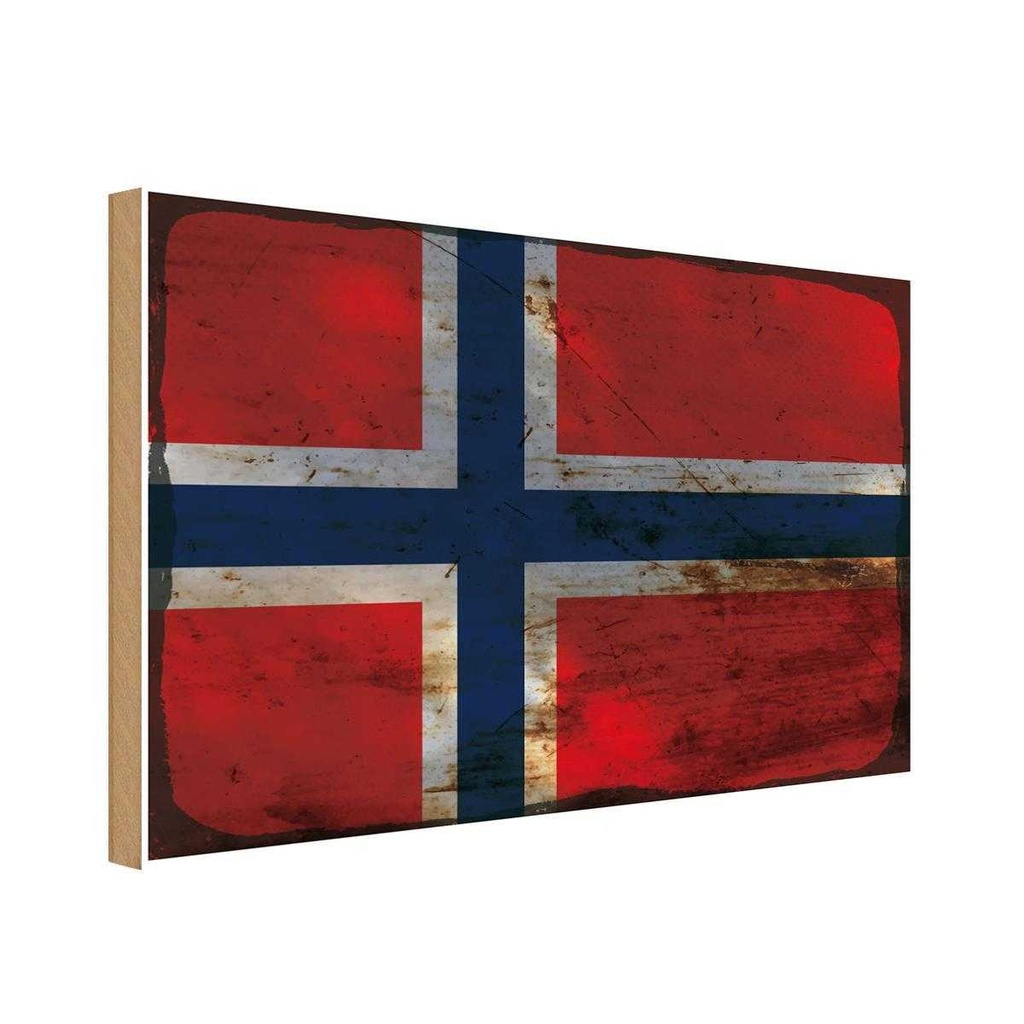 Holzschild 12x18 cm Norwegen Norway Rost Flagge Fahne Wappen