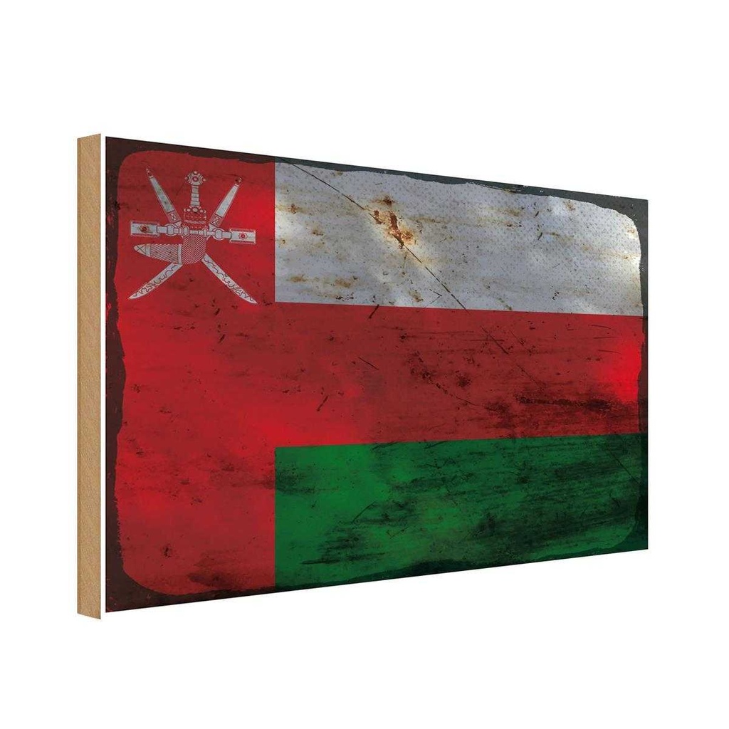 Holzschild 12x18 cm Oman Rost Flagge Fahne Wappen