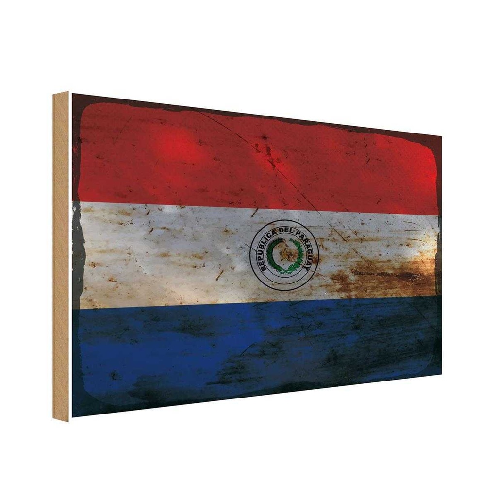 Holzschild 12x18 cm Paraguay Rost Flagge Fahne Wappen